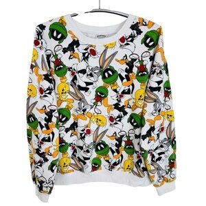 Looney Tunes Character All Over Print Crewneck Sweater Size Junior XL (15-17)